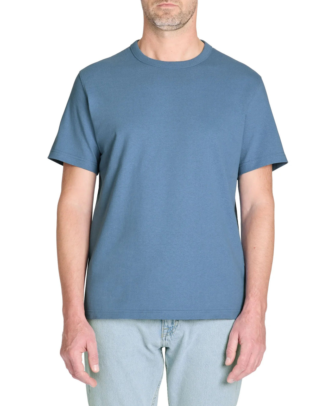 100% Cotton Boxy Crew Neck T-Shirt - Blue - Runner