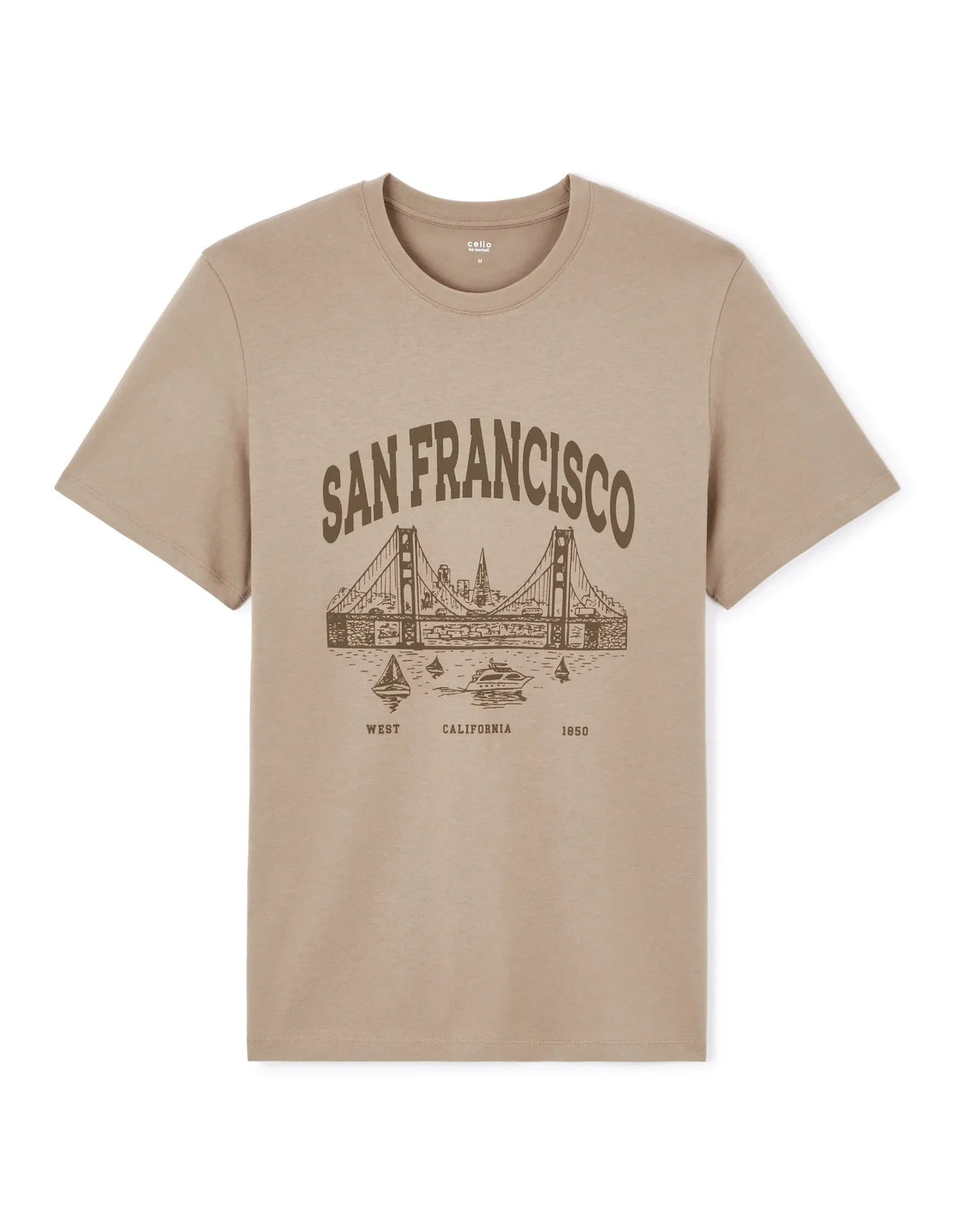 100% Cotton Crew Neck Straight T-Shirt - Taupe - Runner