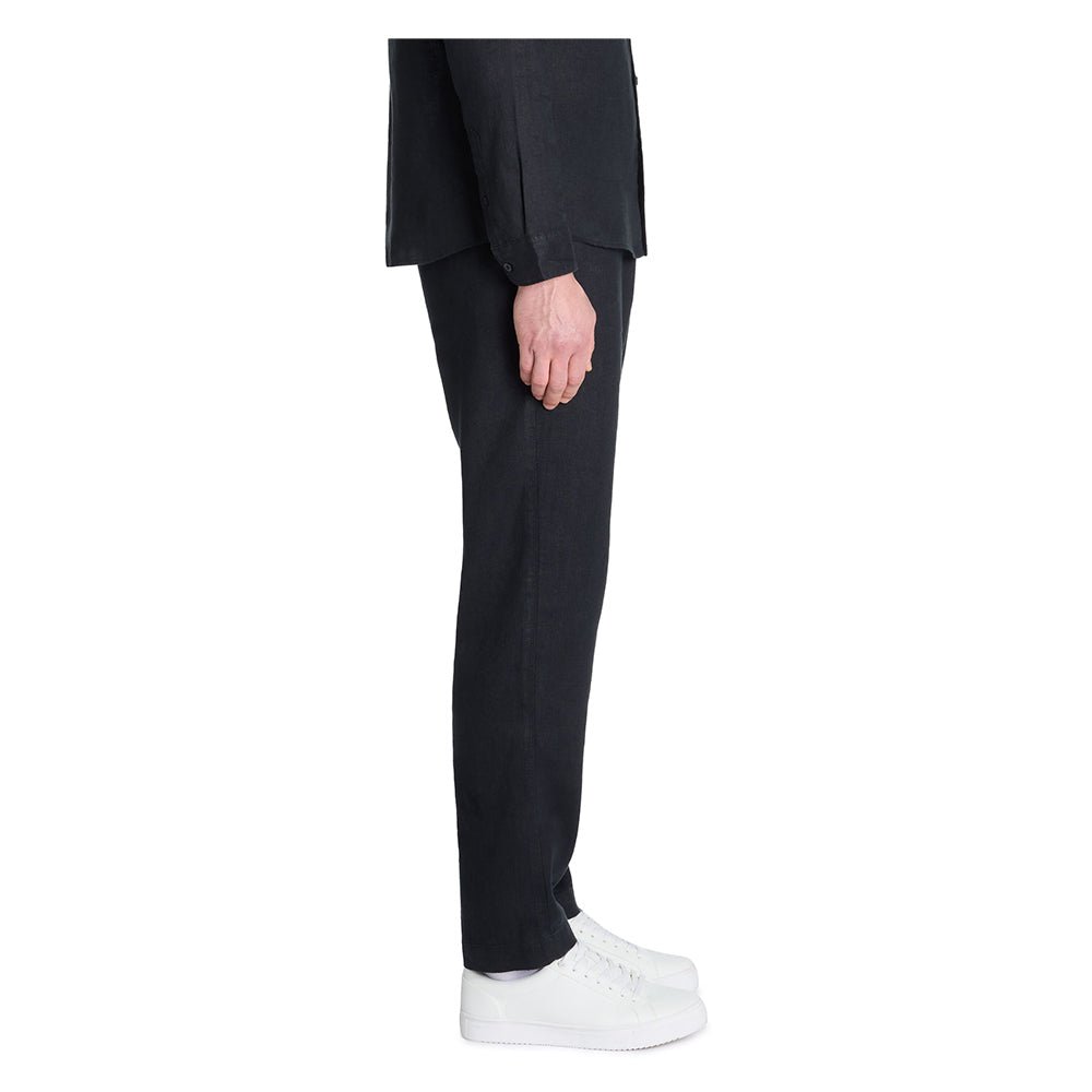 100% Linen Straight Pants - Black - Runner