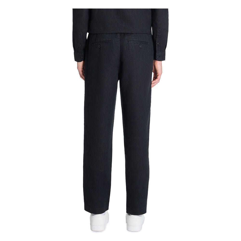 100% Linen Straight Pants - Black - Runner
