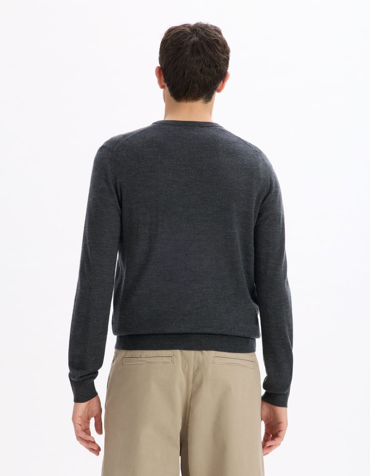 100% Merino Wool V - Neck Sweater - Anthracite - Runner
