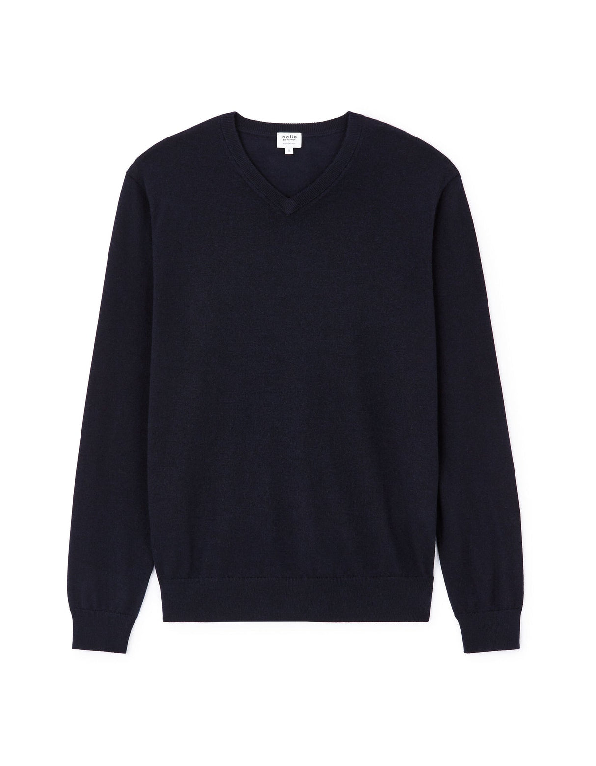 100% Merino Wool V - Neck Sweater - Navy - Runner