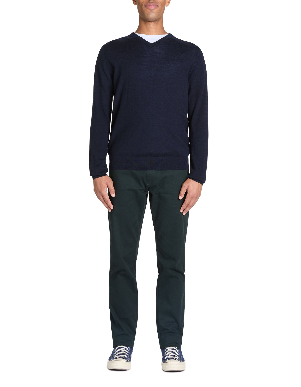 100% Merino Wool V - Neck Sweater - Navy - Runner