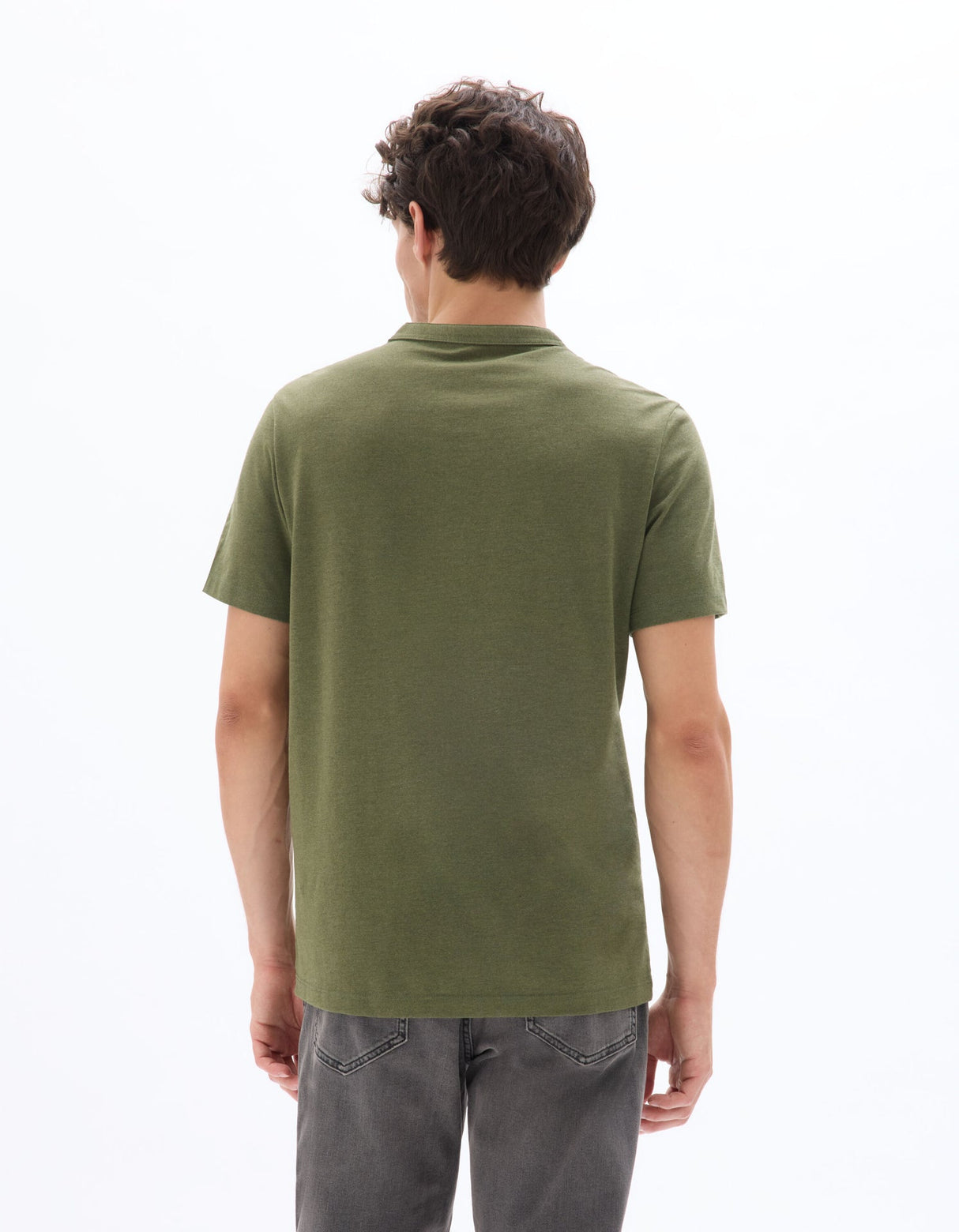 Straight Cut Henley Mixed T-Shirt