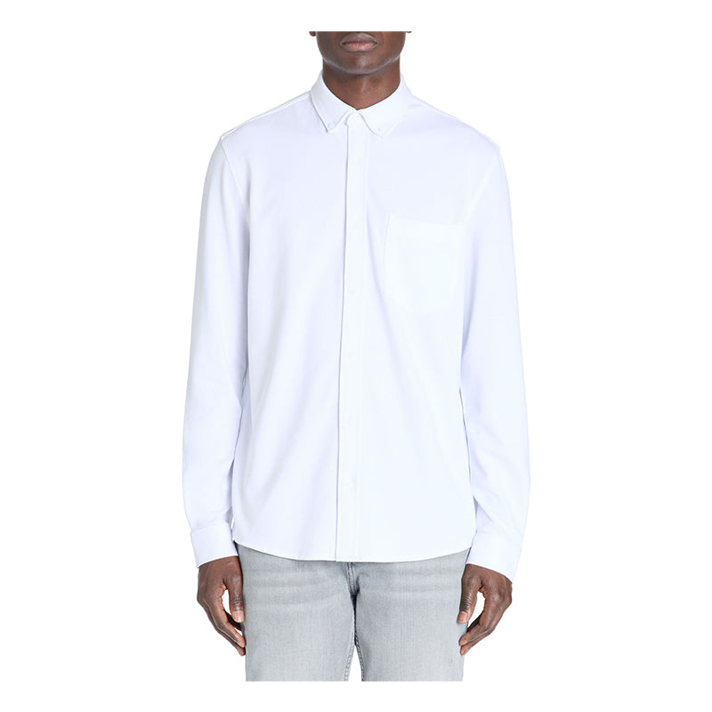Regular Stretch Cotton Pique Shirt - White
