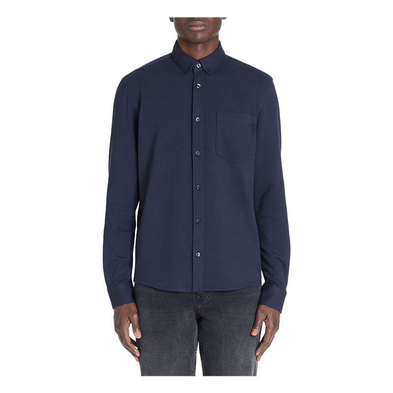Regular Stretch Cotton Pique Shirt - Navy