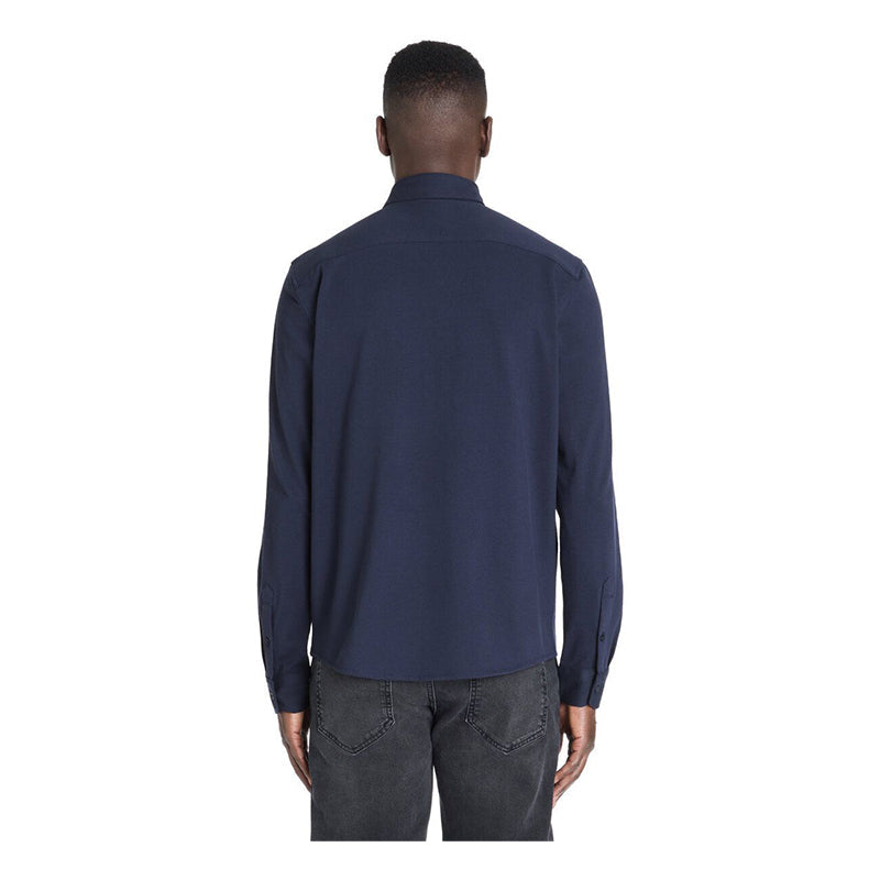 Regular Stretch Cotton Pique Shirt - Navy