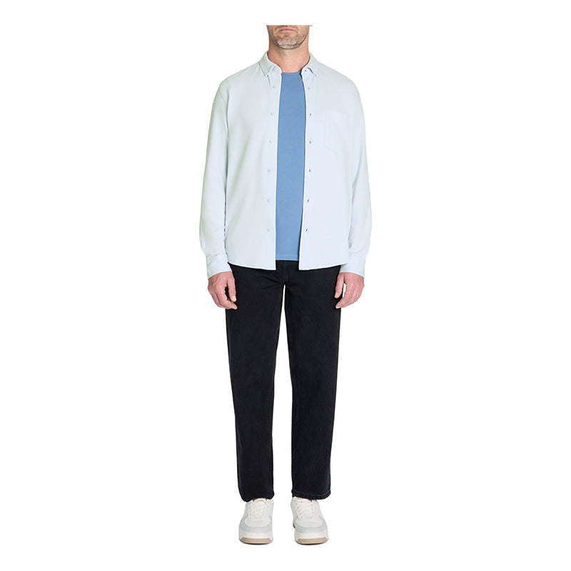 Regular Stretch Cotton Pique Shirt - Light Blue