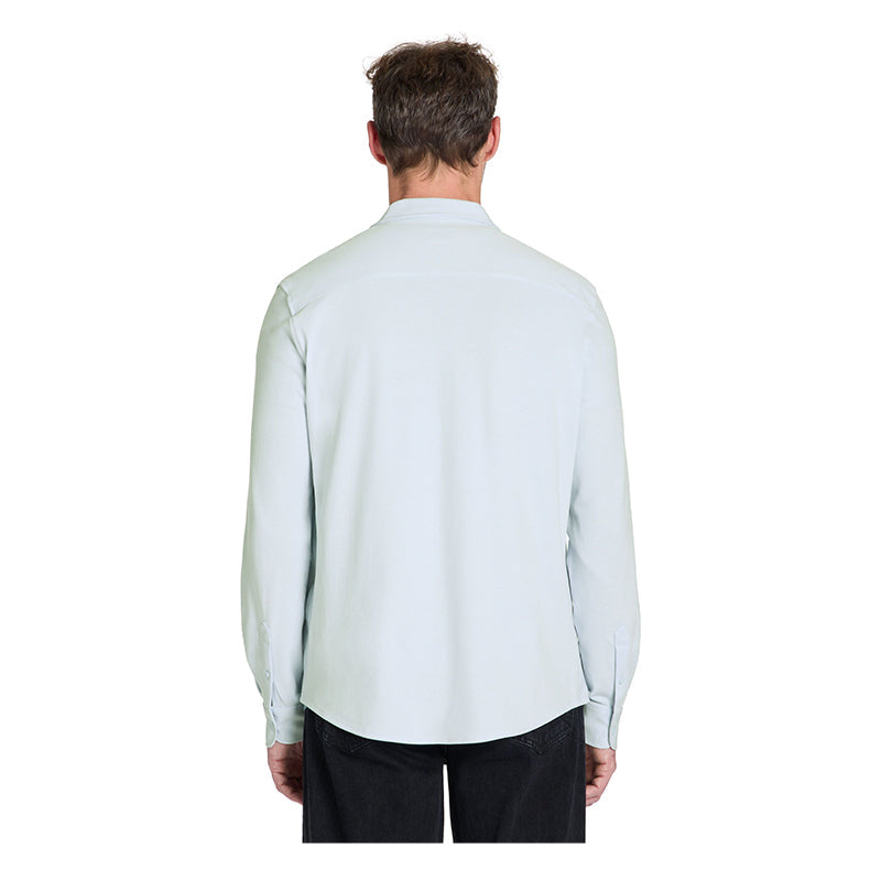 Regular Stretch Cotton Pique Shirt - Light Blue