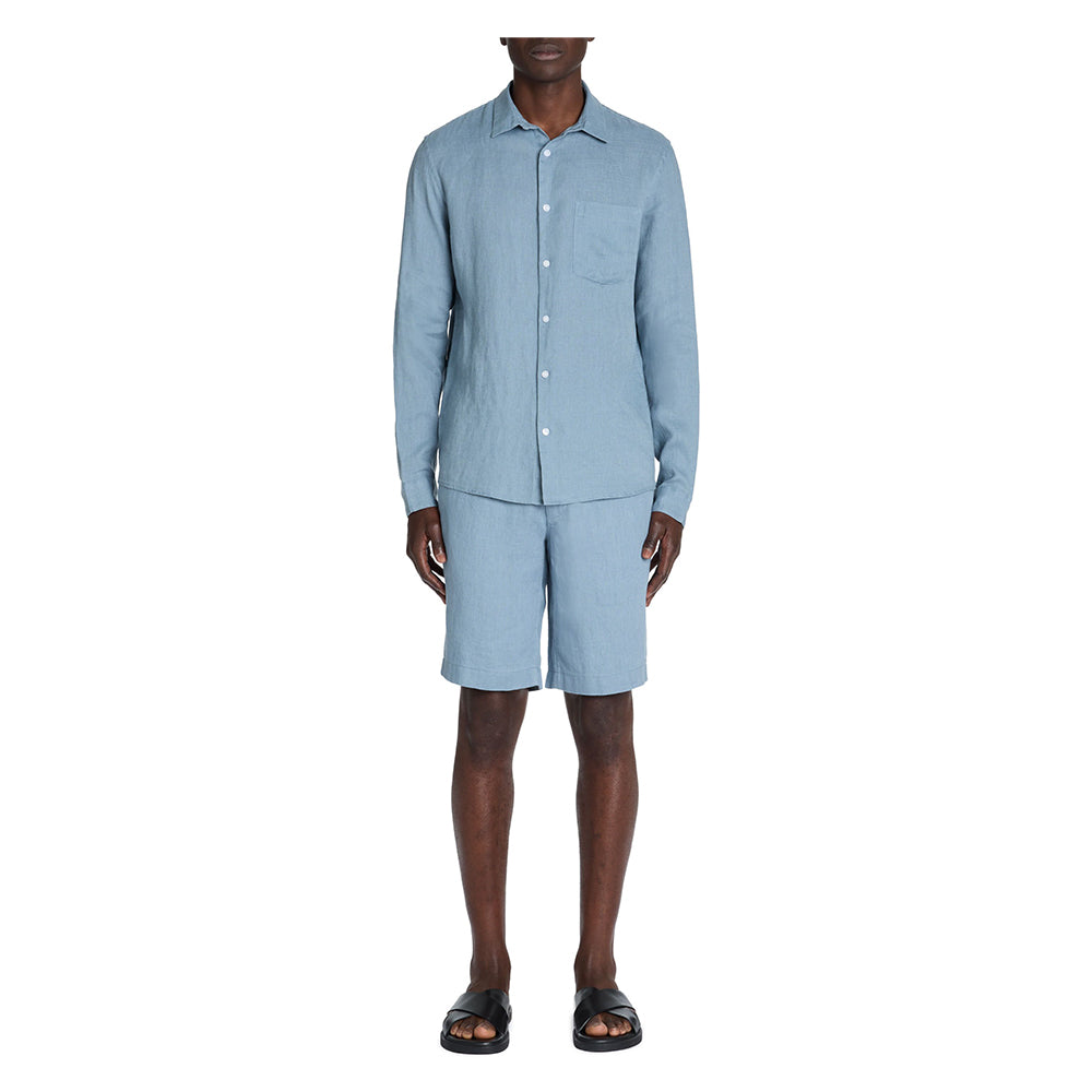 100% Linen Bermuda Shorts - Blue
