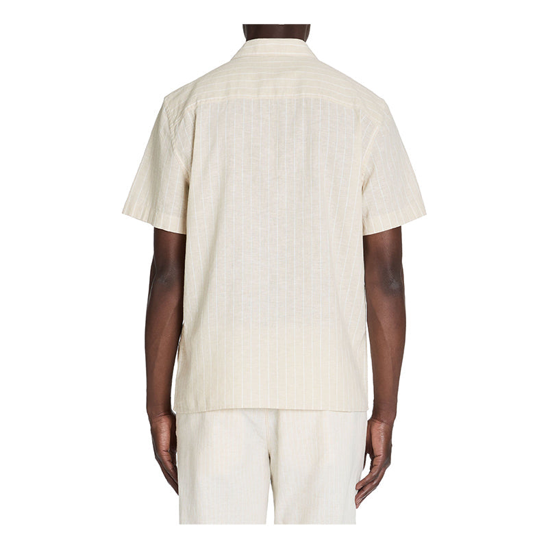 Regular Striped Linen And Cotton Shirt - Beige