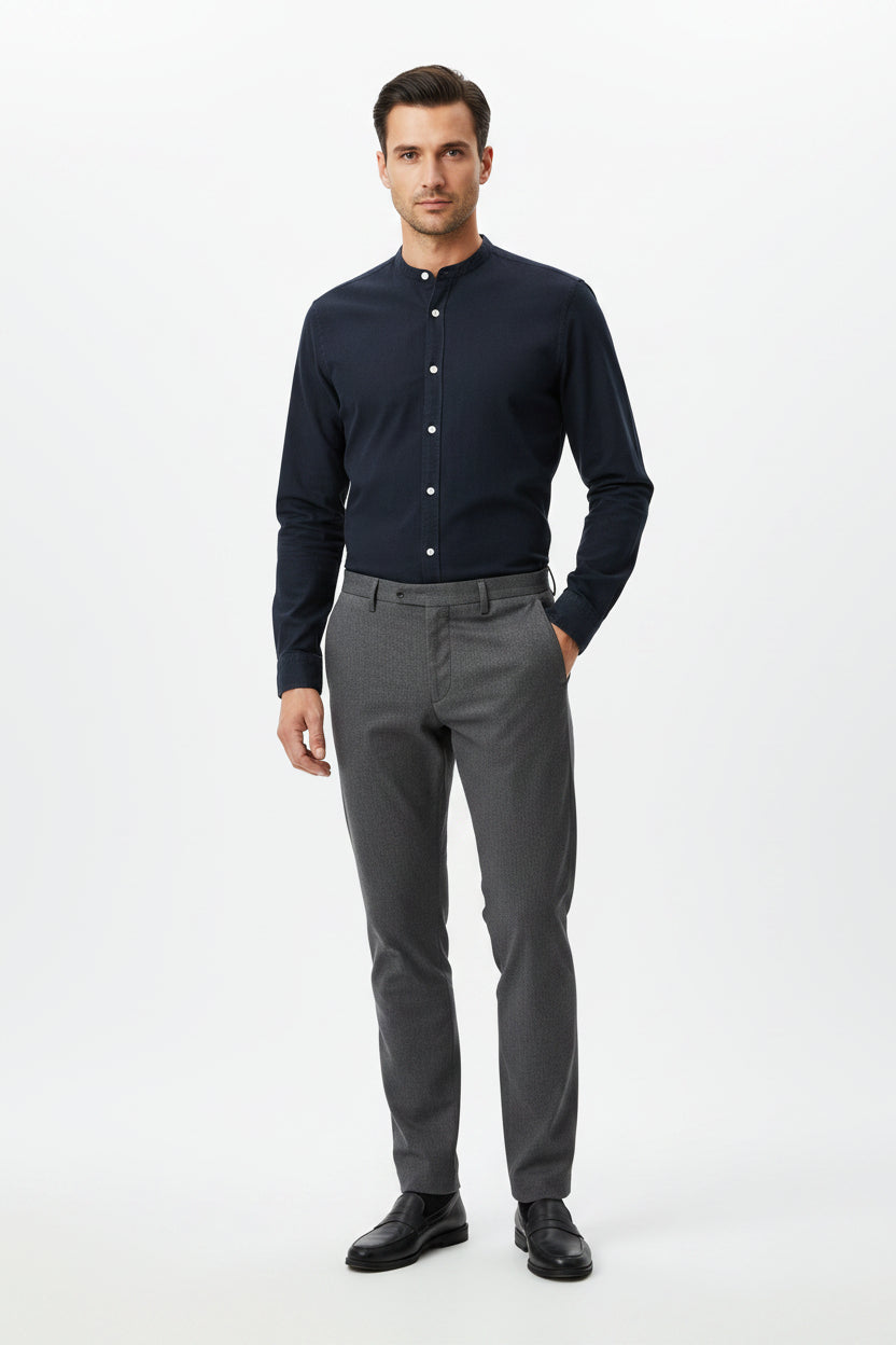 Regular Fit Mandarin Collar Shirt In Oxford Cotton