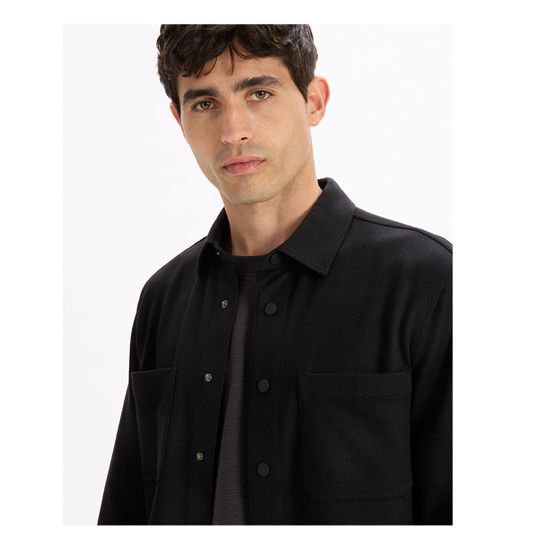 Textured 2-Pocket Overshirt - Black