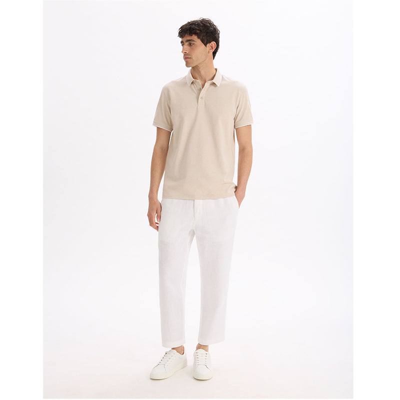 Regular Cotton Blend Polo Shirt - Beige