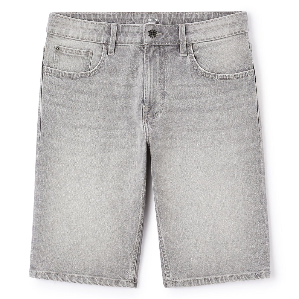 Bermuda Shorts In Stretch Cotton Denim - Gray