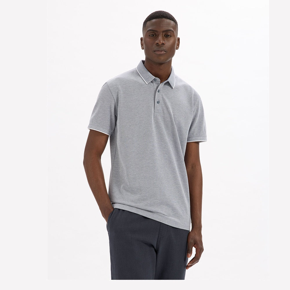 Regular Cotton Blend Polo Shirt - Blue
