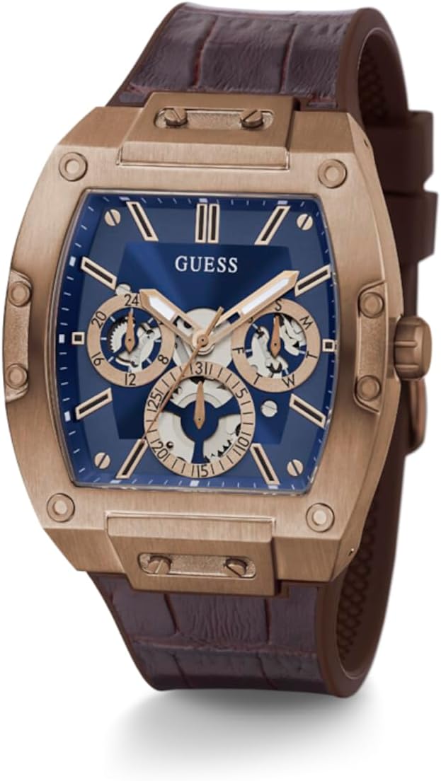 GUESS Men's Trend Multifunction 43mm Watch with Blue Diamond Dial & Brown Leather Strap GGM9 - Runner