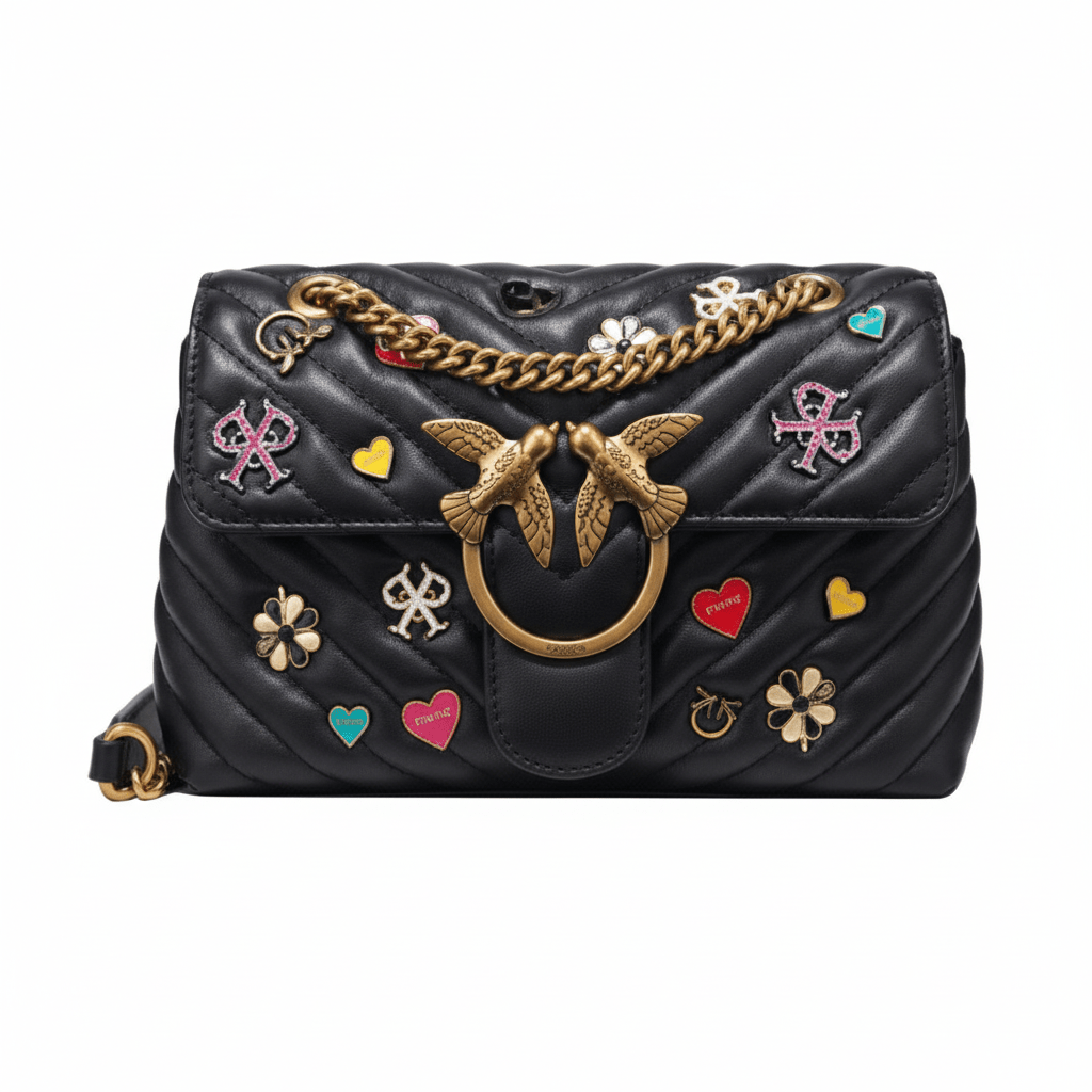 PINKO Mini Love Brooches Quilted Bag in Leather PB10 - Runner