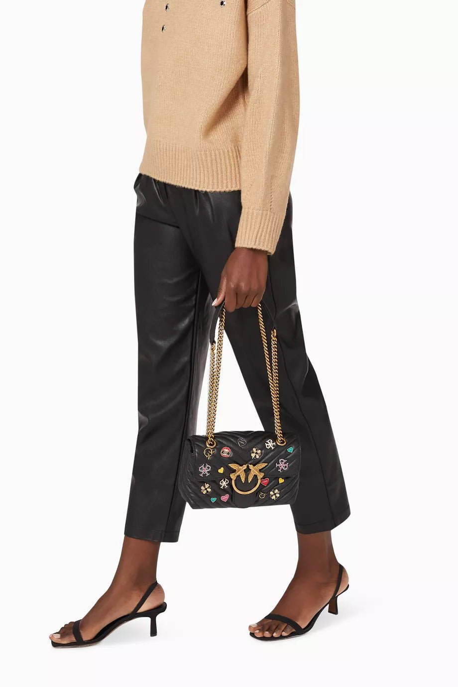 PINKO Mini Love Brooches Quilted Bag in Leather PB10 - Runner