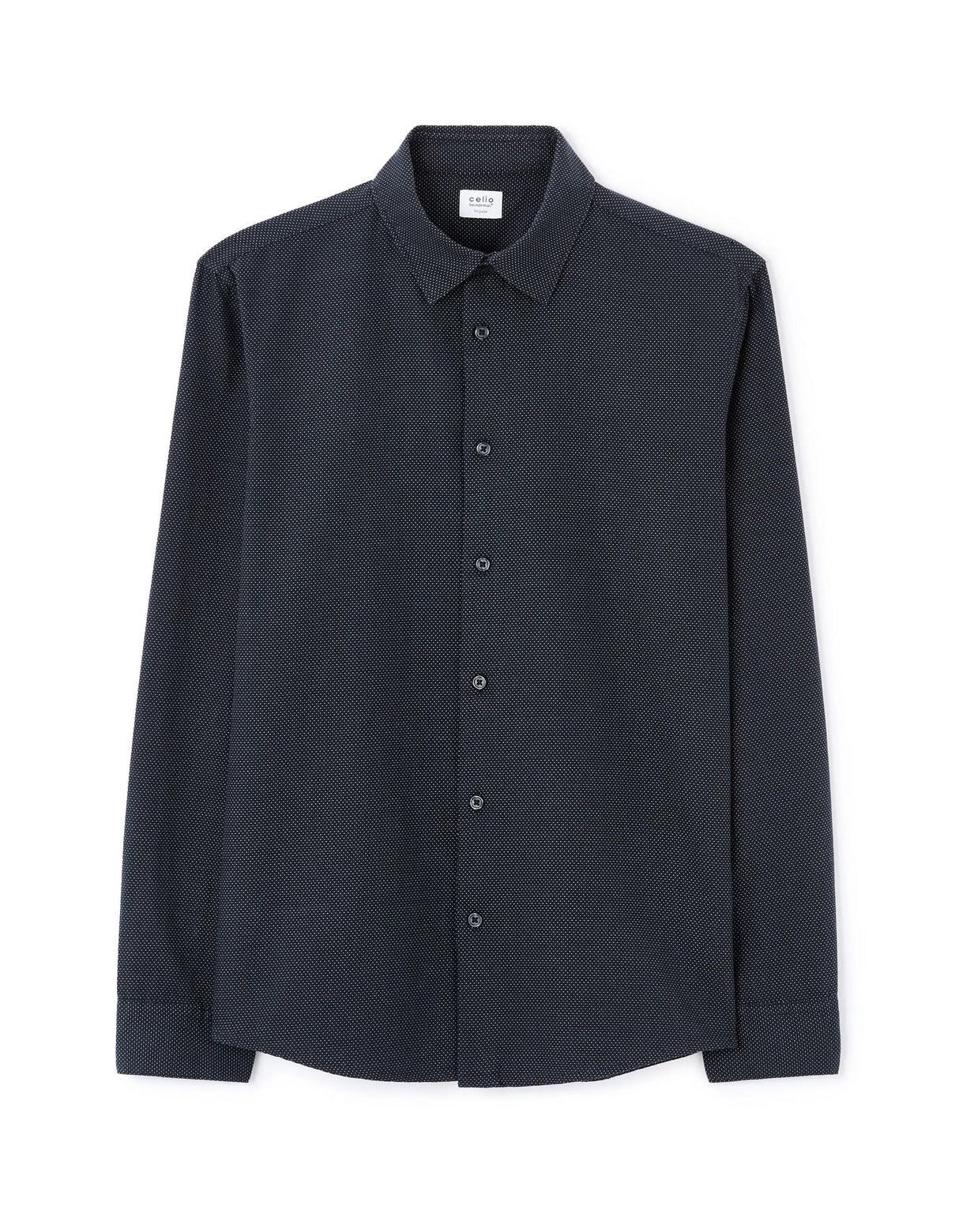 Regular Polka Dot Shirt 100% Cotton - Navy - Runner