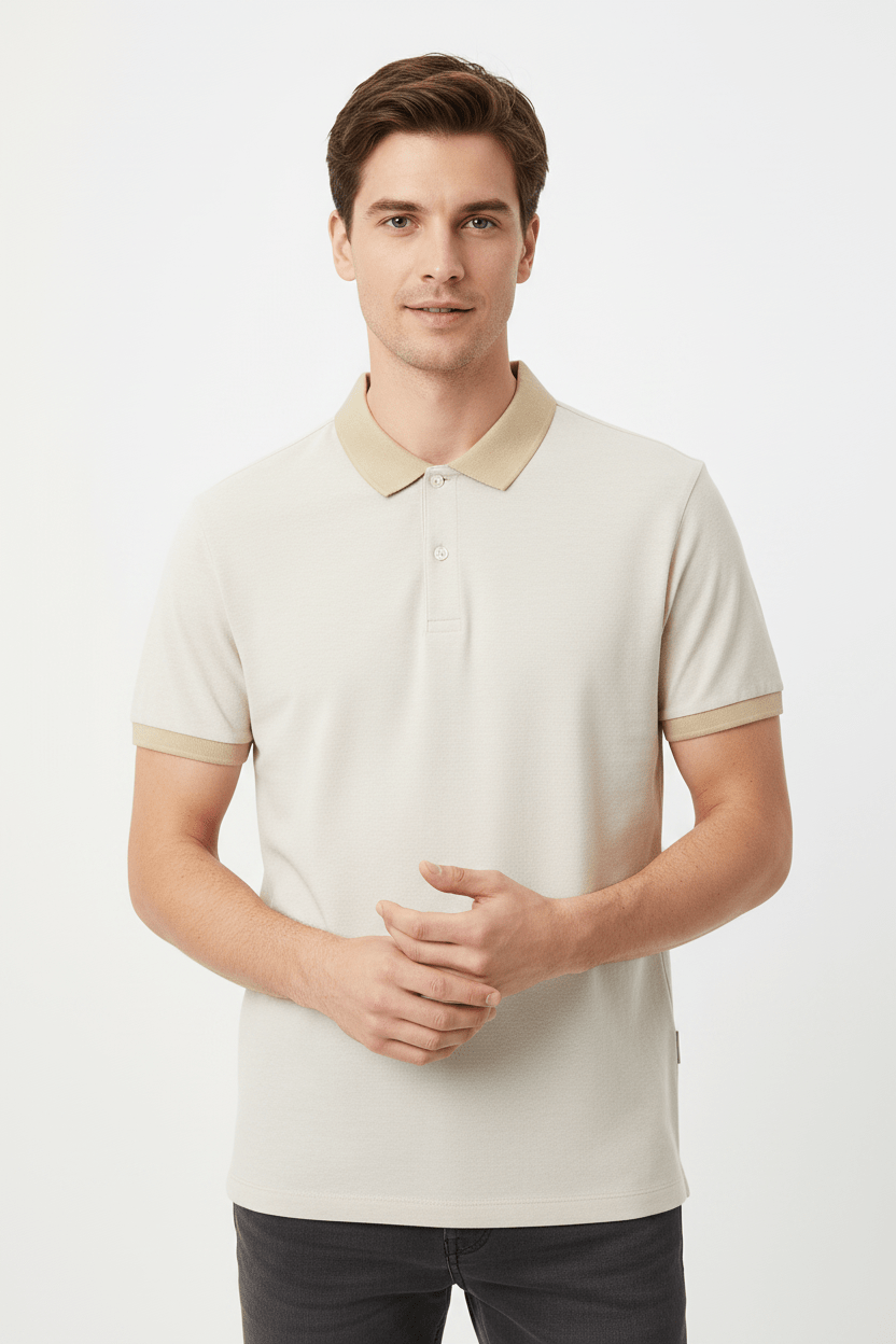 Regular Polo Shirt 100% Cotton - Beige - Runner