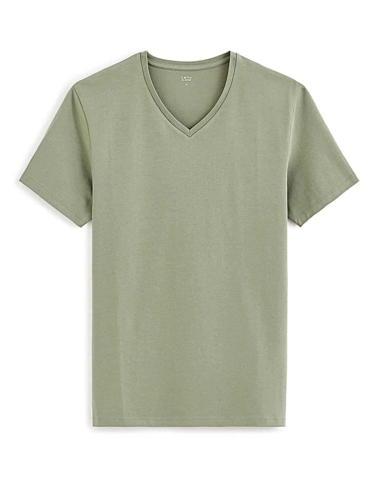 Stretch Cotton V - Neck T-Shirt - Khaki - Runner