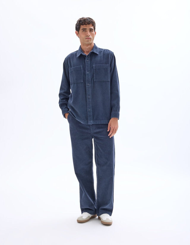 100% Cotton Corduroy Overshirt - Navy - Runner