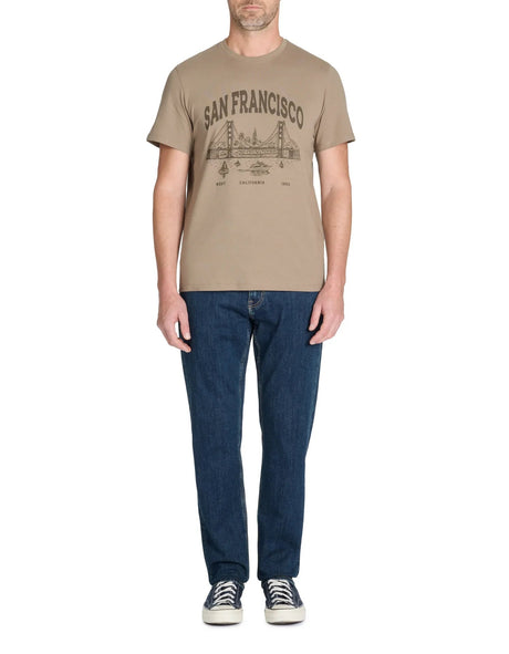 100% Cotton Crew Neck Straight T-Shirt - Taupe - Runner