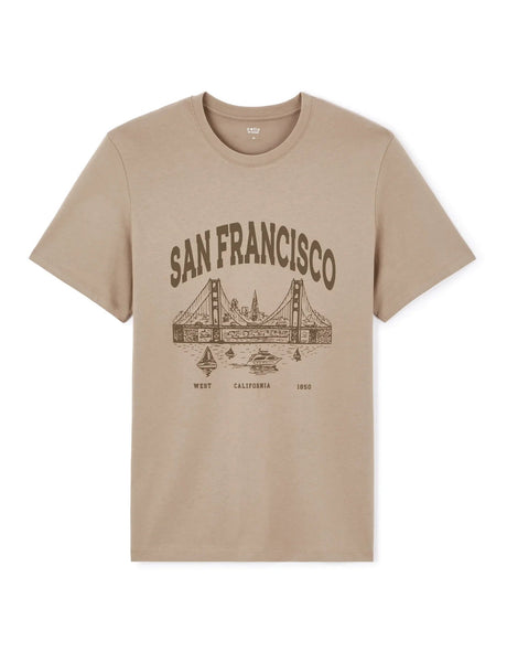 100% Cotton Crew Neck Straight T-Shirt - Taupe - Runner