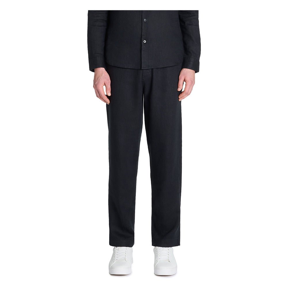 100% Linen Straight Pants - Black - Runner