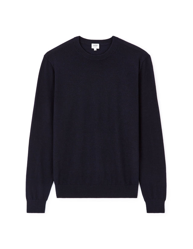  100% Merino Wool Crew Neck Sweater - Navy - Runner