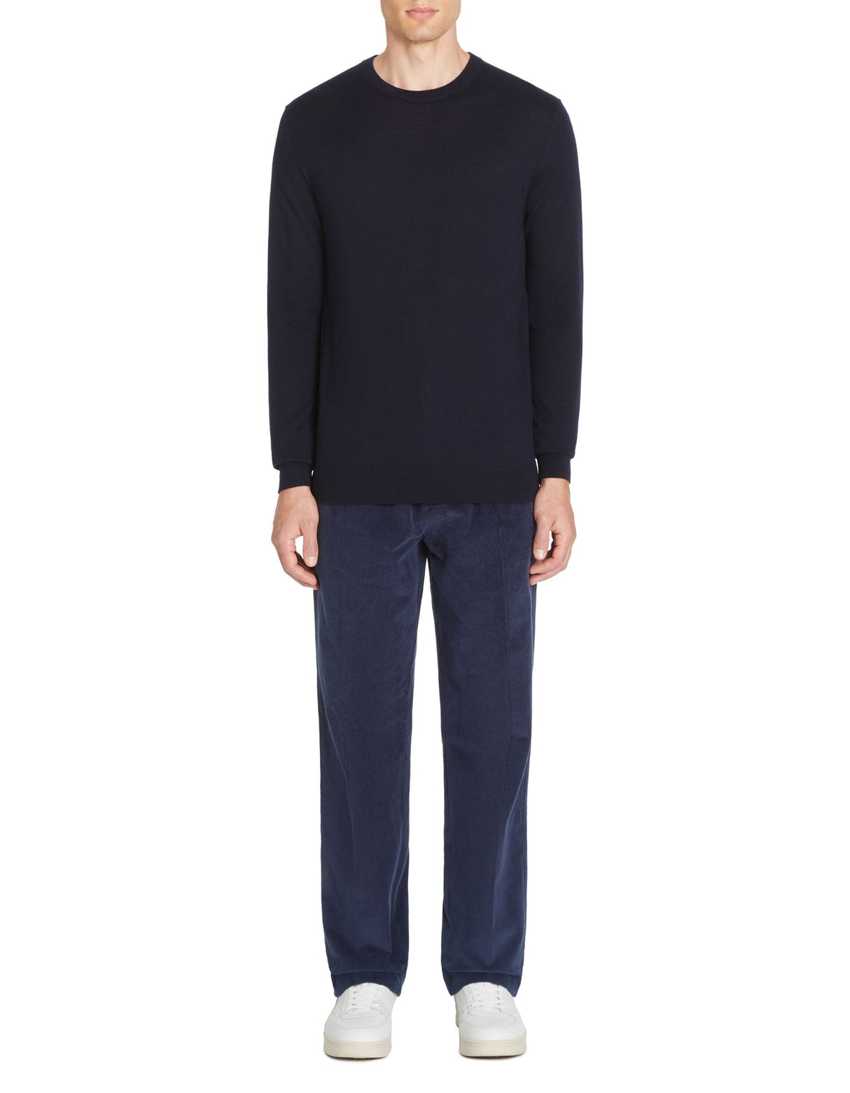  100% Merino Wool Crew Neck Sweater - Navy - Runner
