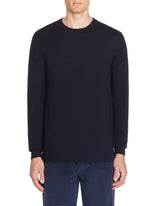  100% Merino Wool Crew Neck Sweater - Navy - Runner