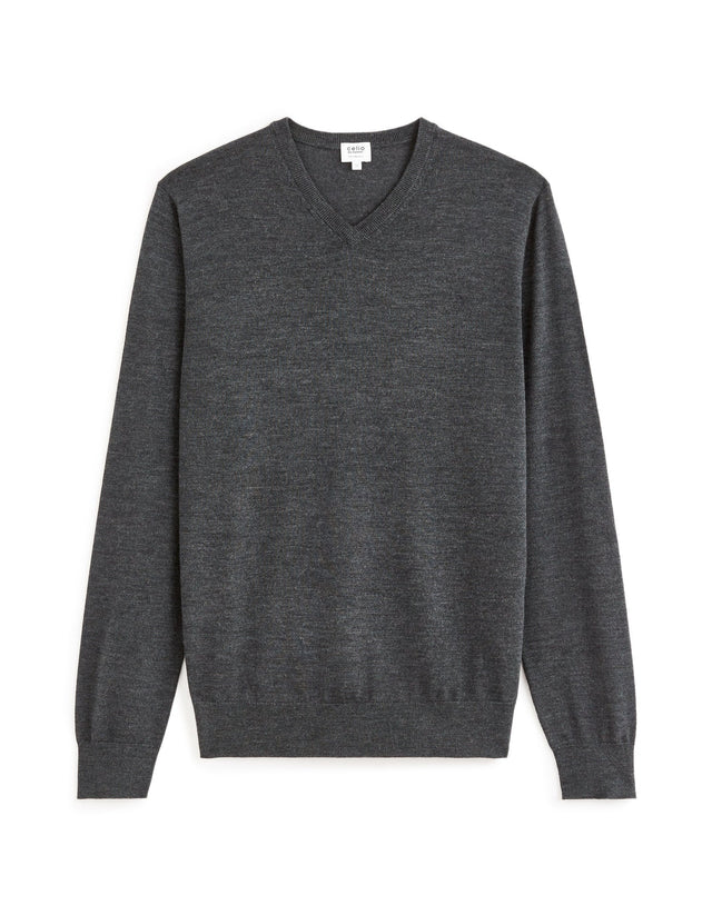 100% Merino Wool V - Neck Sweater - Anthracite - Runner