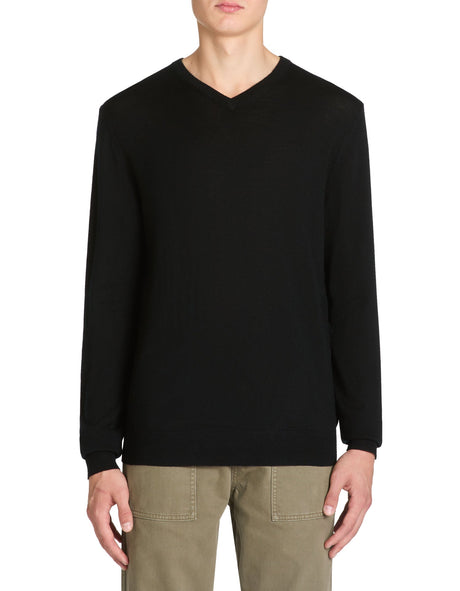 100% Merino Wool V - Neck Sweater - Black - Runner