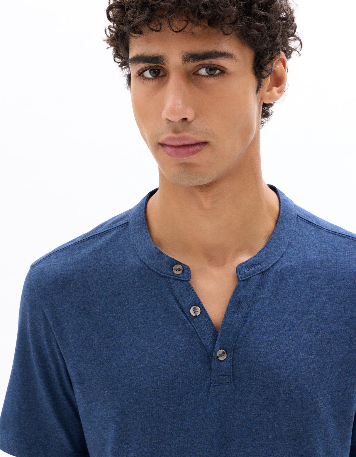 Straight Cut Henley Mixed T-Shirt