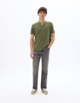 Straight Cut Henley Mixed T-Shirt