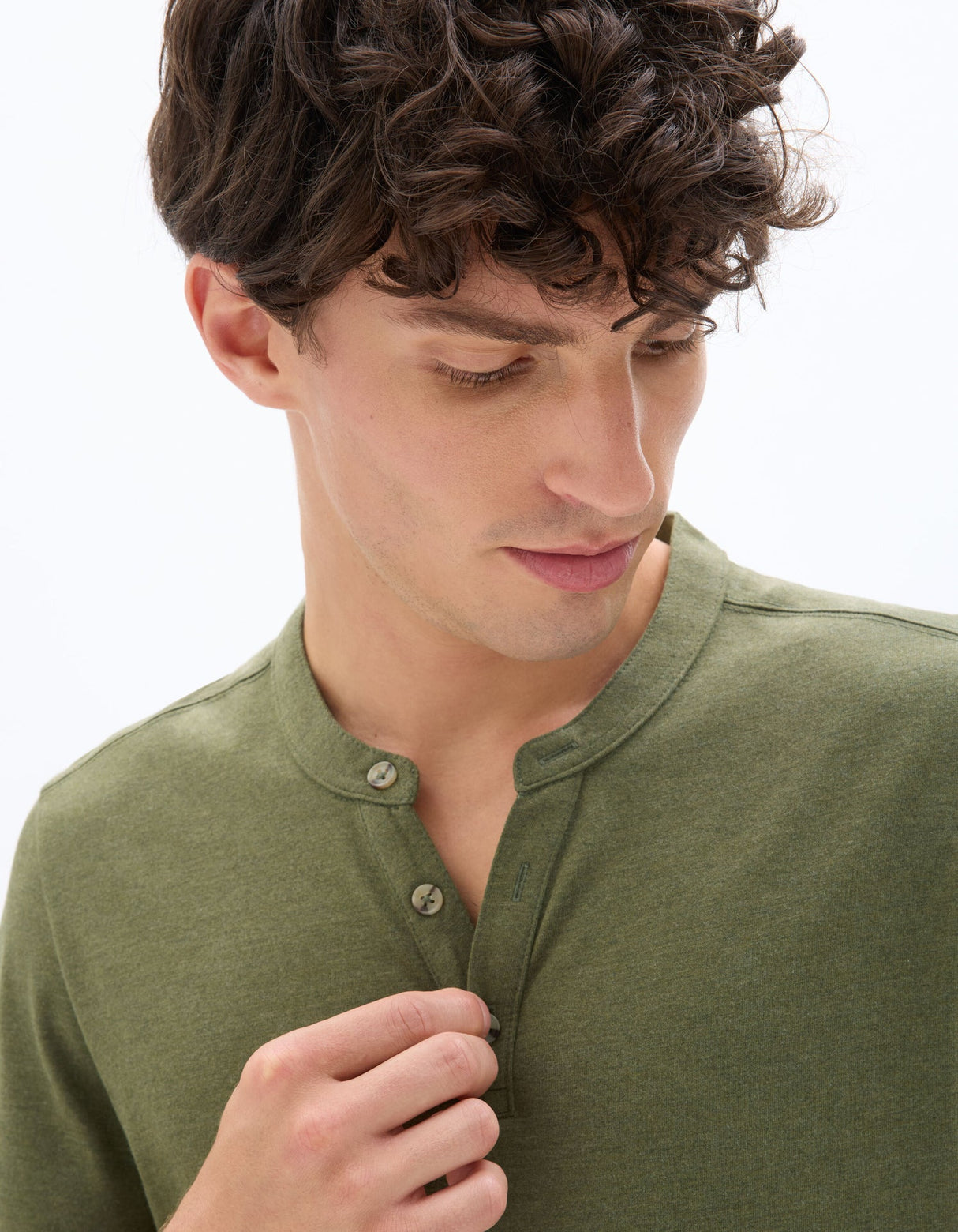 Straight Cut Henley Mixed T-Shirt