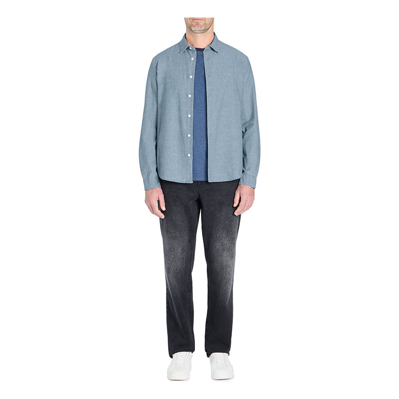 Regular-Fit 100% Cotton Chambray Shirt - Blue