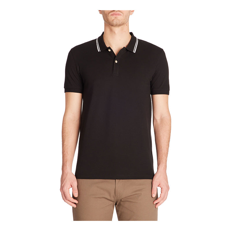 Slim Stretch Cotton Polo Shirt - Black