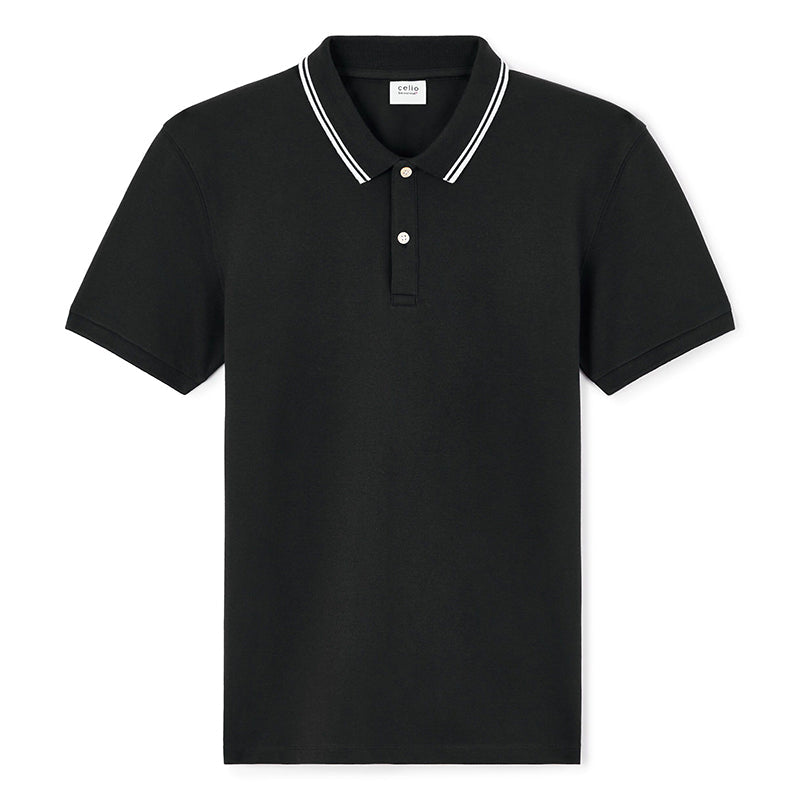 Slim Stretch Cotton Polo Shirt - Black