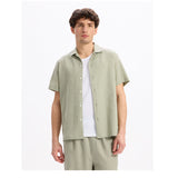 Regular Linen And Cotton Shirt - Sage Green