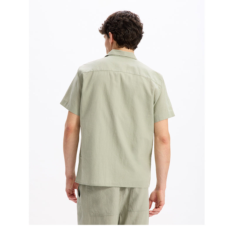 Regular Linen And Cotton Shirt - Sage Green