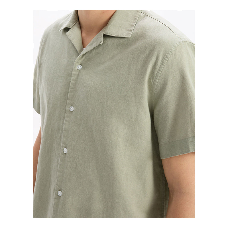 Regular Linen And Cotton Shirt - Sage Green