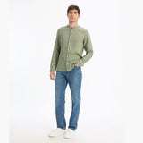 Regular-Fit 100% Linen Mandarin Collar Shirt - Sage Green