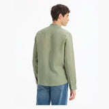 Regular-Fit 100% Linen Mandarin Collar Shirt - Sage Green