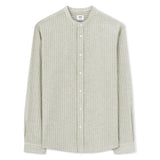 Regular Striped Shirt With Mandarin Collar In Linen And Cotton - Sage
