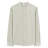 Regular Striped Shirt With Mandarin Collar In Linen And Cotton - Sage