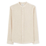 Regular Striped Shirt With Mandarin Collar In Linen And Cotton - Natural