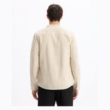 Regular Striped Shirt With Mandarin Collar In Linen And Cotton - Natural